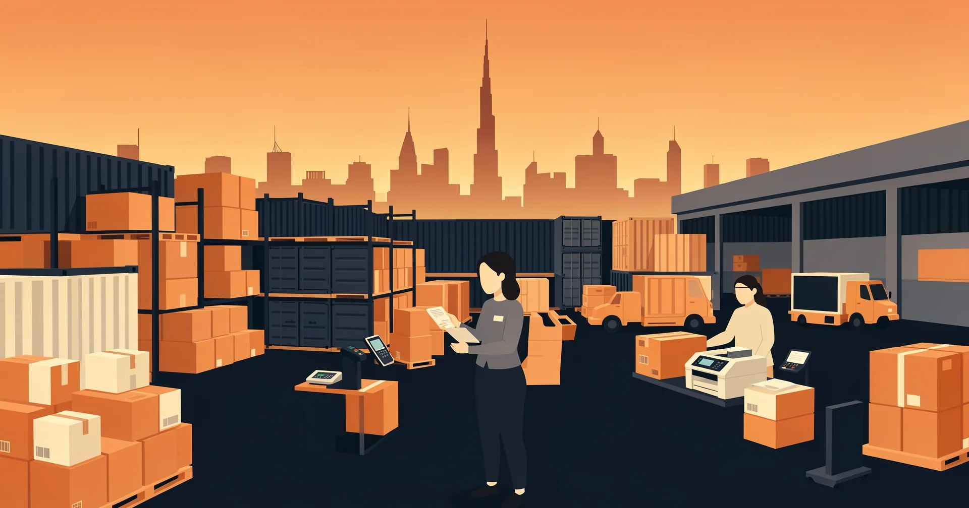 A small e-commerce seller compares several Dubai free zone fulfillment warehouses, weighing pallet racks, pick-and-pack stations, and cash-on-delivery counters across 3PL partners.