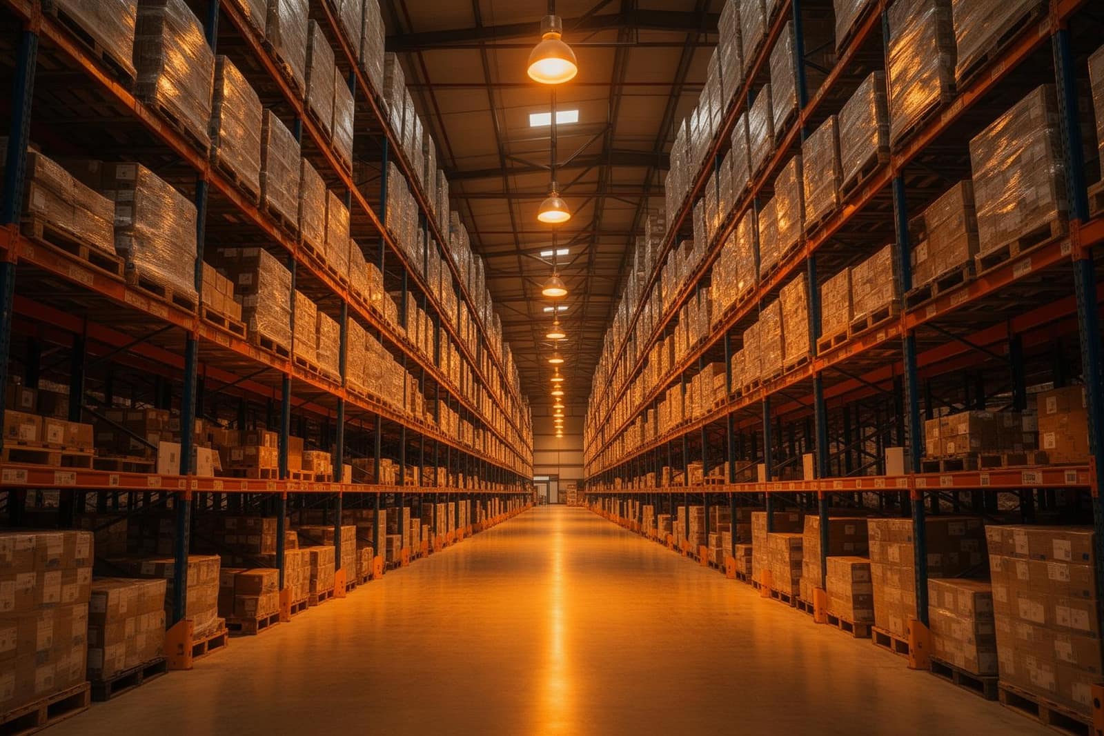 SamVertex warehouse in Dubai with racked cartons and forklift